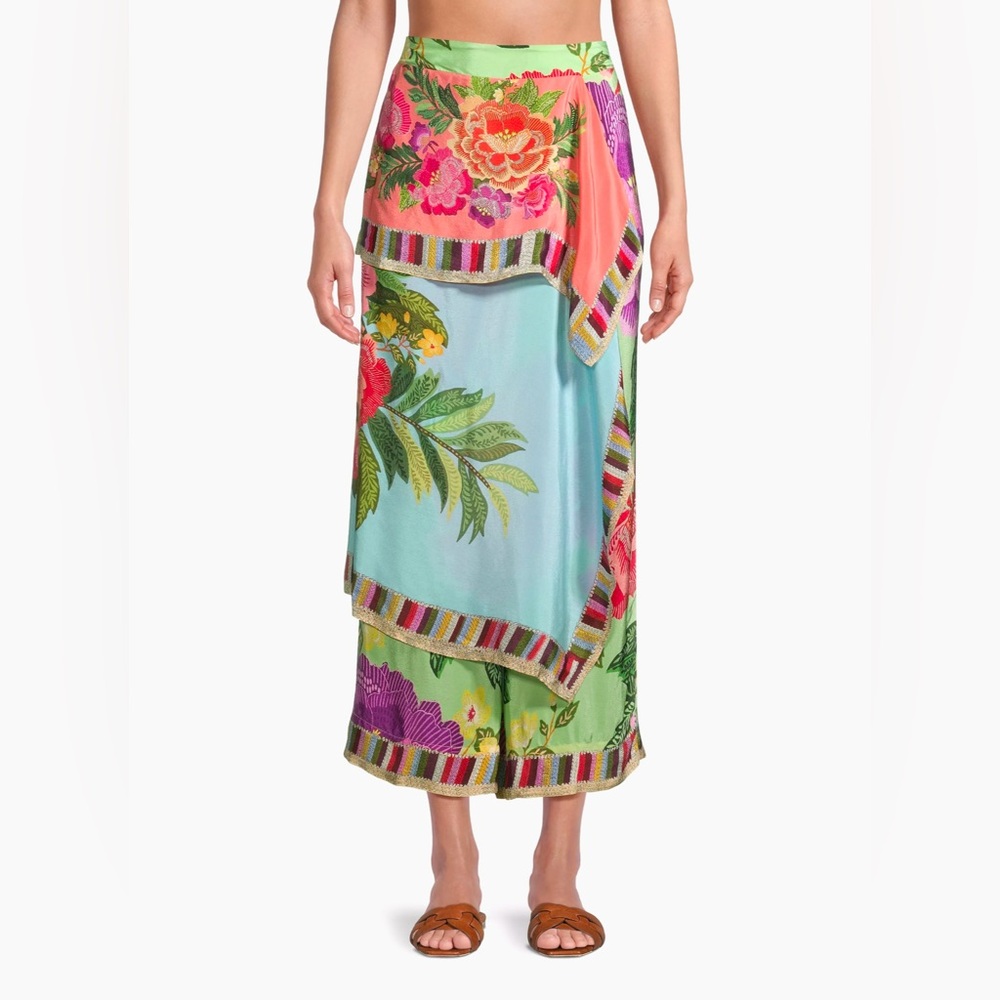 Farm Rio Flower Scarves Wrap Cover-Up Pants - Picture 4 of 10
